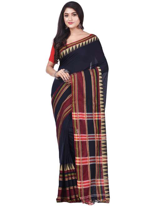 women's printed navy blue colored saree with blouse - 20266310 - Standard Image - 0