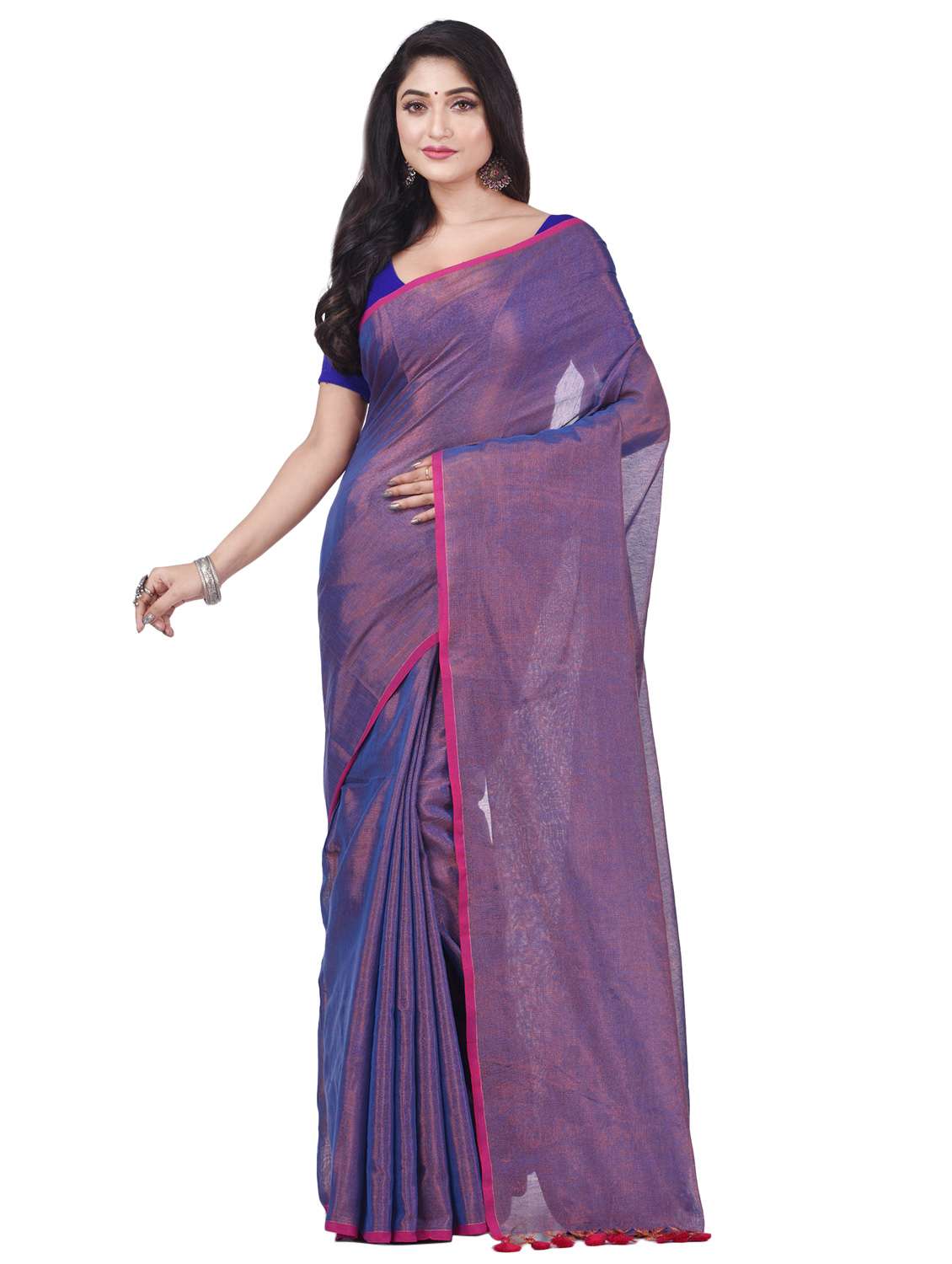 women's solid purple colored saree with blouse