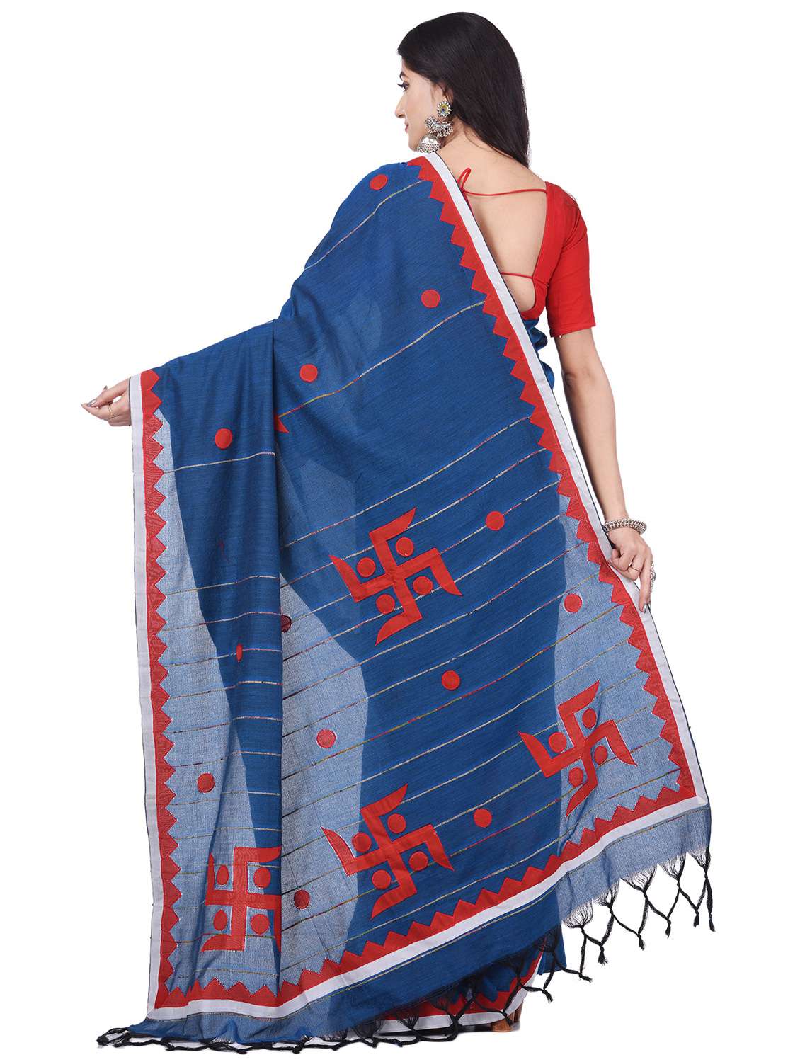 women's solid with work teal colored saree with blouse - 20266317 -  Standard Image - 1