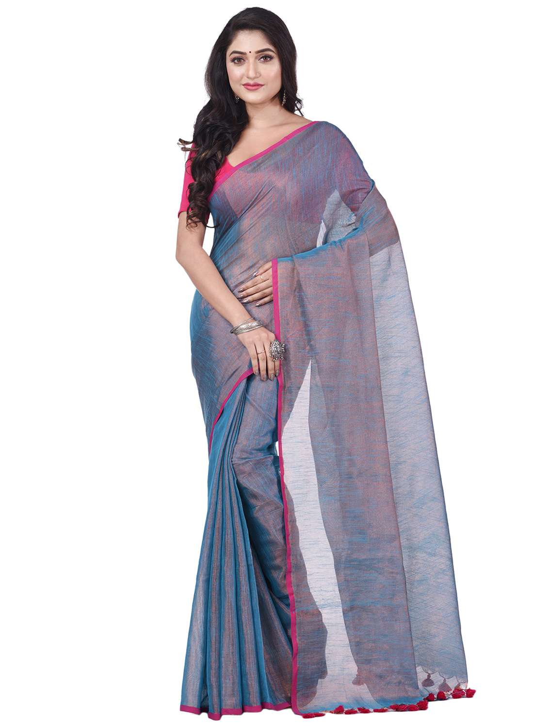 women's solid multi colored saree with blouse