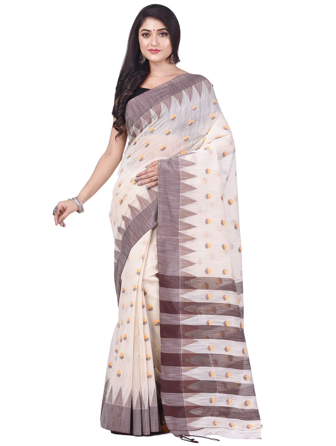 women's self design white colored saree with blouse