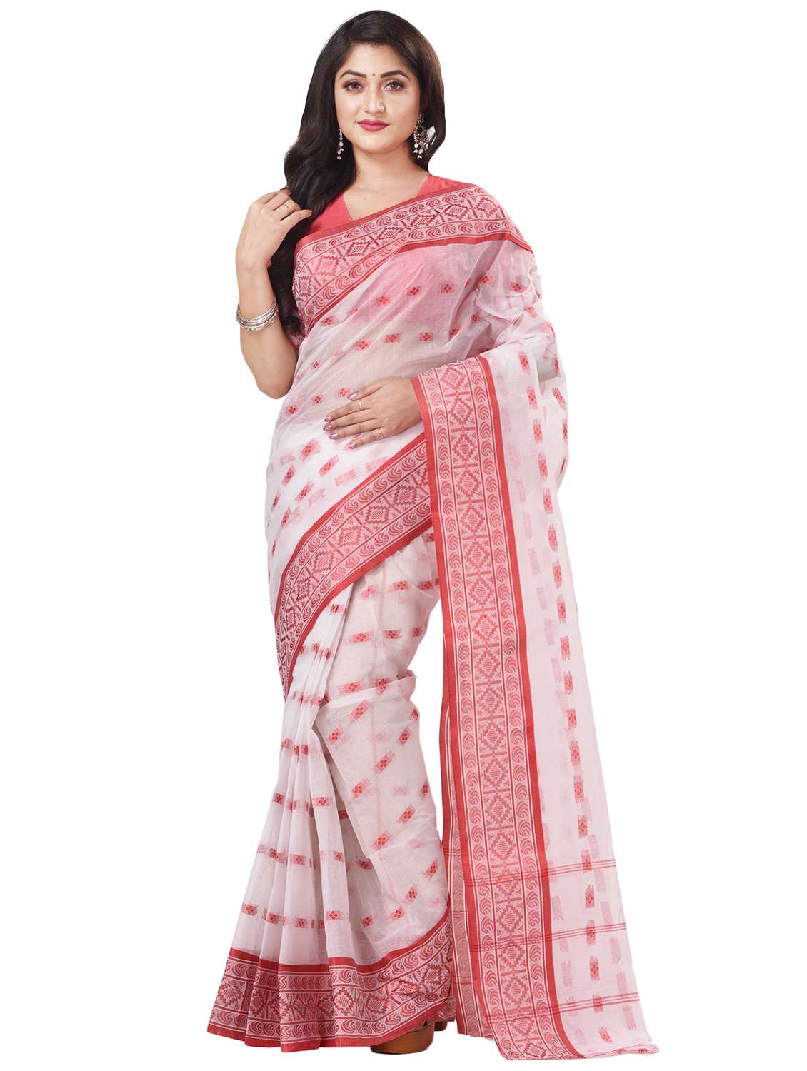 women's self design white colored saree with blouse