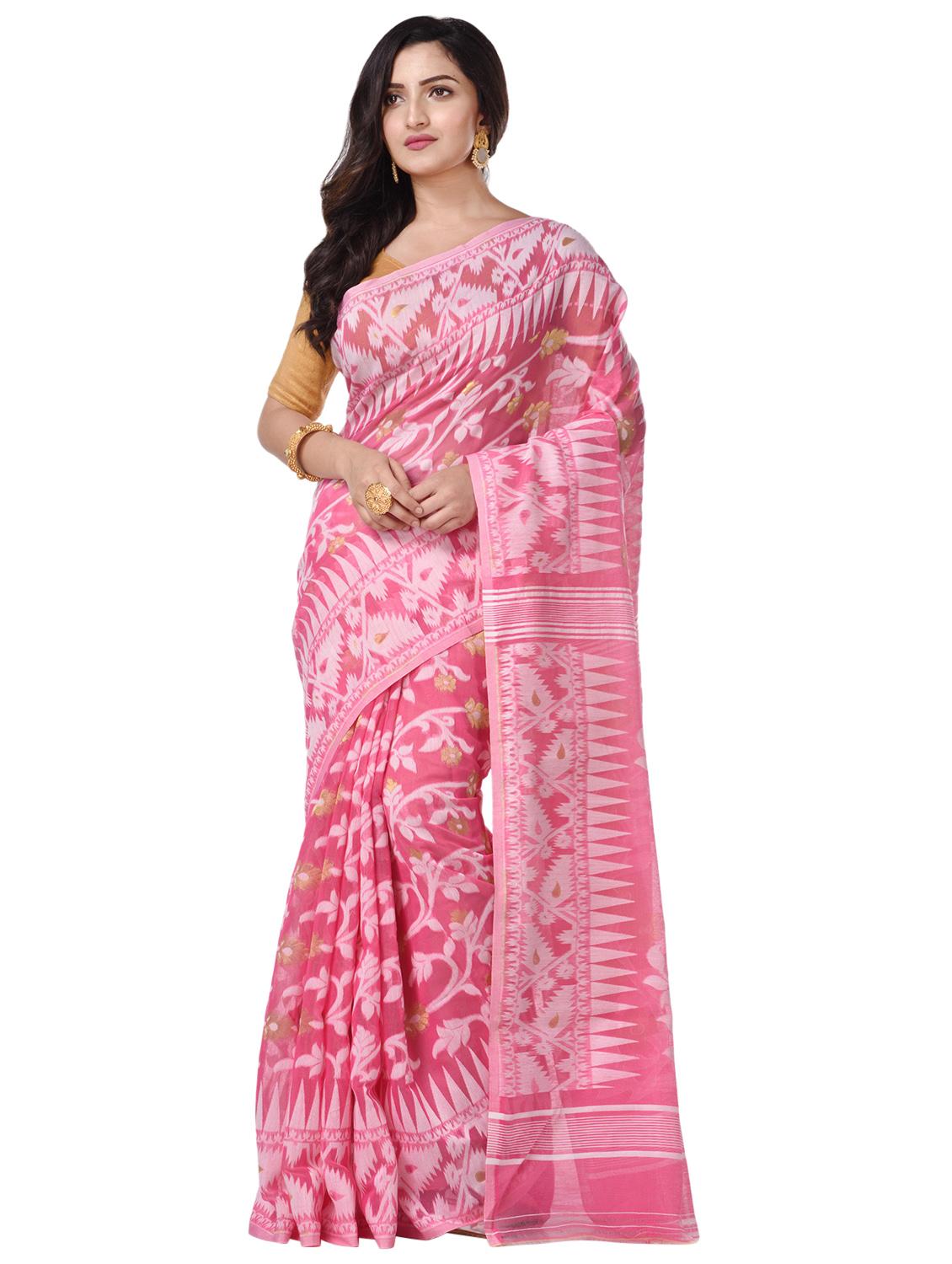 women's self design pink colored saree with blouse - 20266364 -  Zoom Image - 0