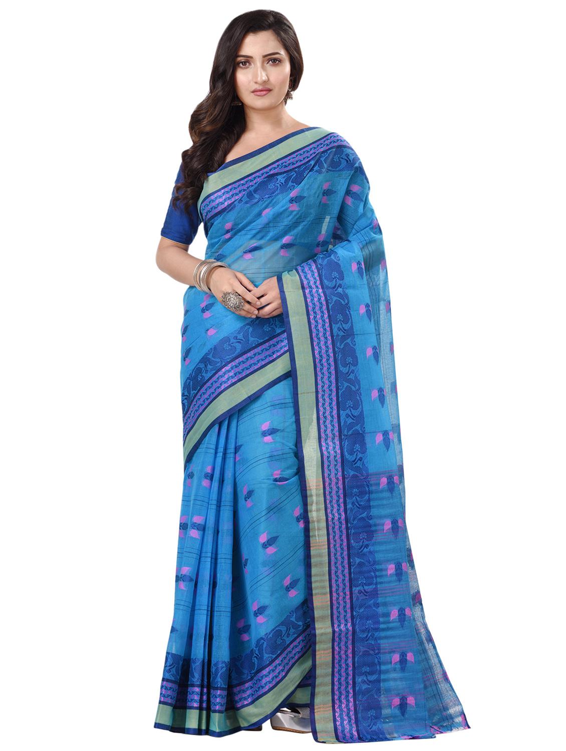 women's self design blue colored saree with blouse - 20266373 -  Zoom Image - 0