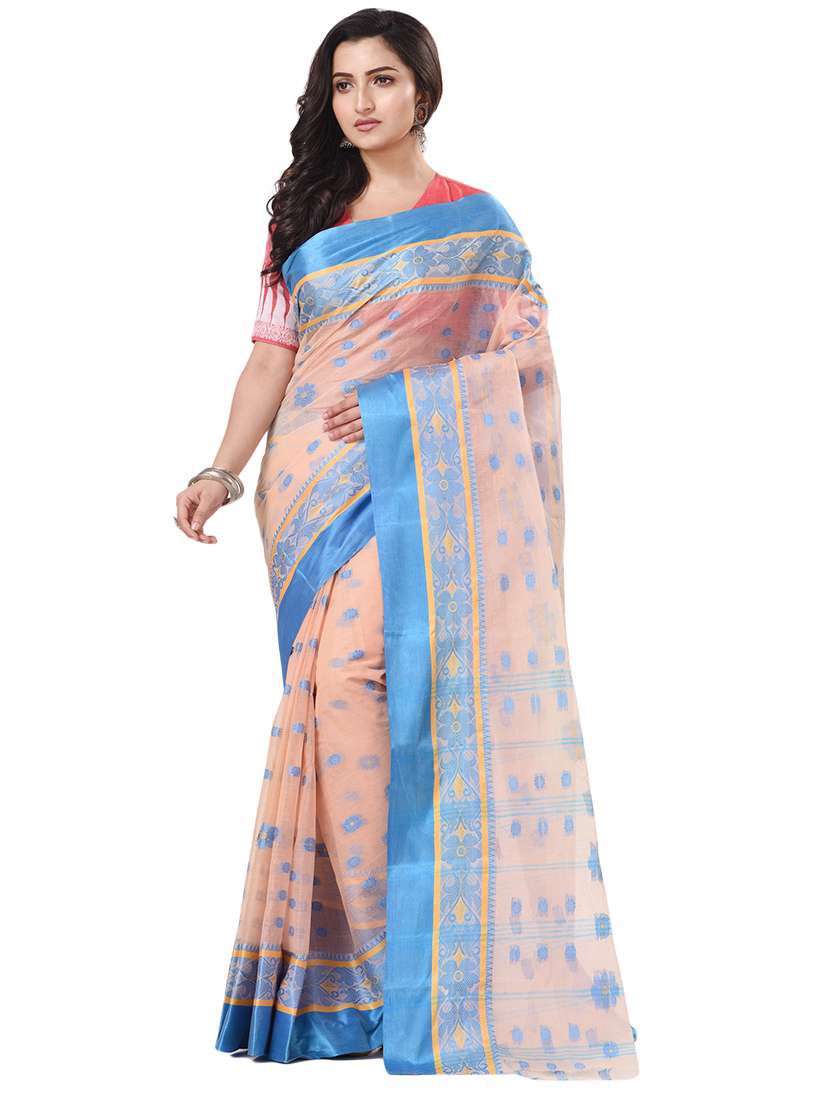 women's self design cream colored saree with blouse