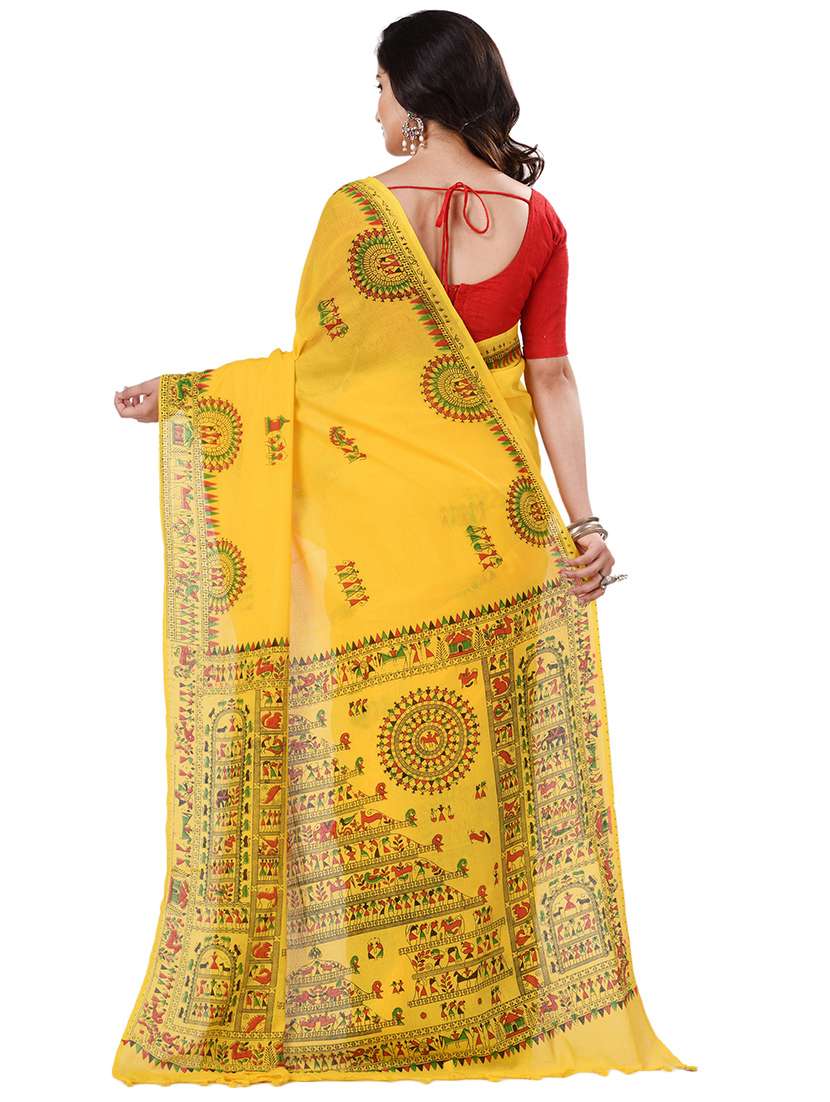 women's warli yellow colored saree with blouse - 20266390 -  Standard Image - 1