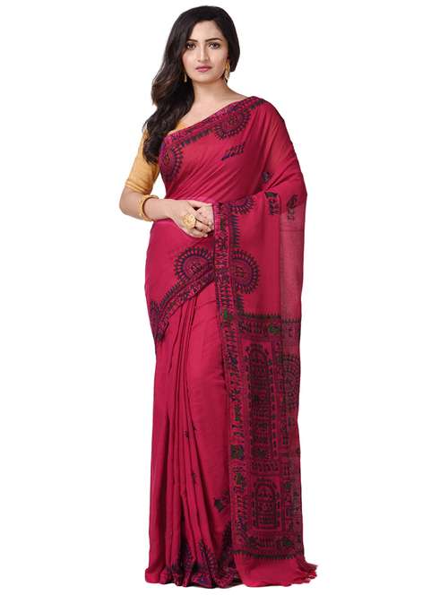 women's printed magenta colored saree with blouse - 20266391 - Standard Image - 0