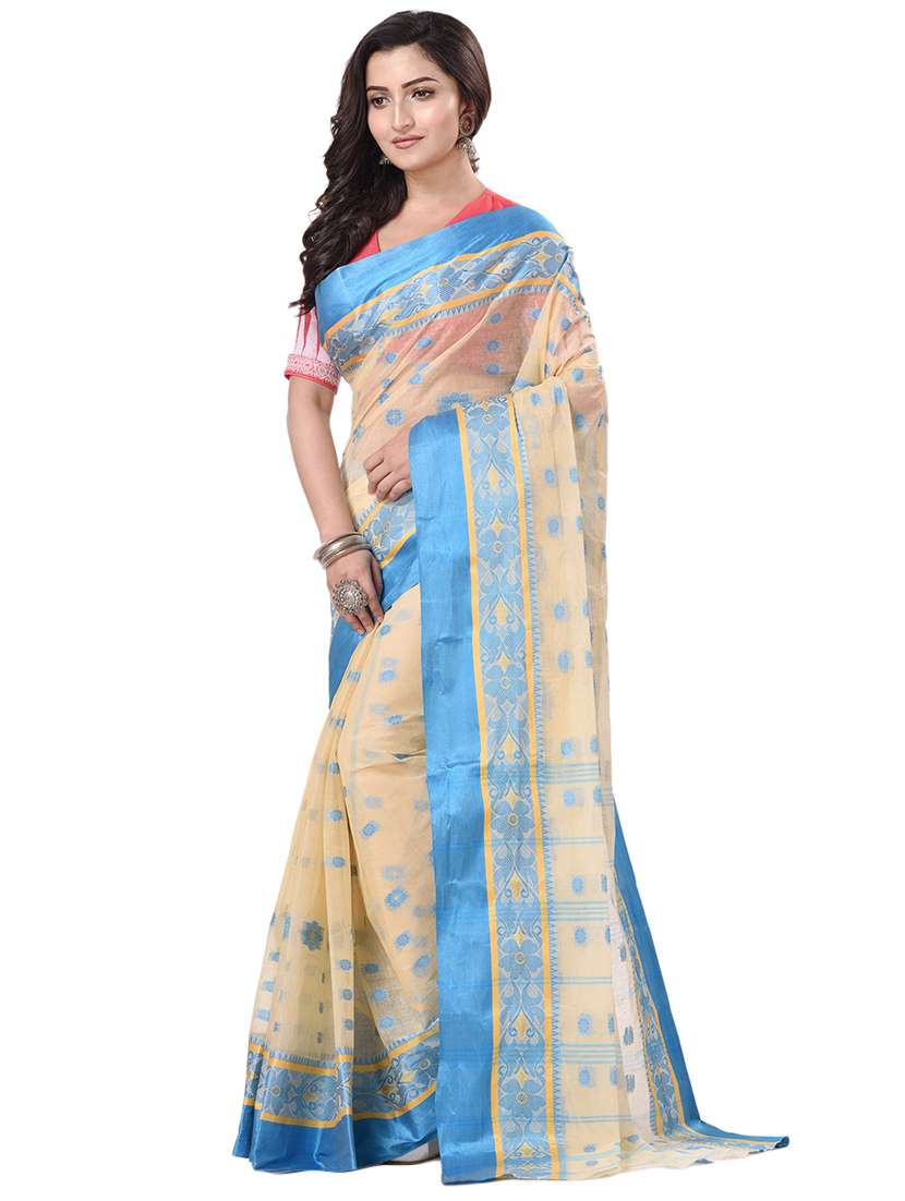 women's self design blue colored saree with blouse