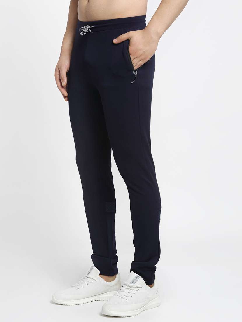 men navy blue polyester full length track pant - 20266460 - Standard Image - 1