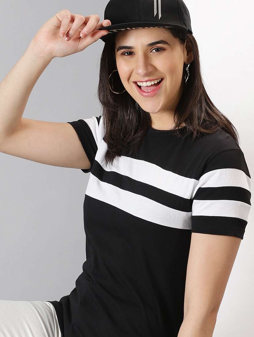 women's striped round neck t-shirt - 20266624 -  Standard Image - 4