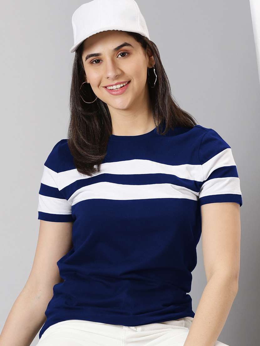 women's striped round neck t-shirt