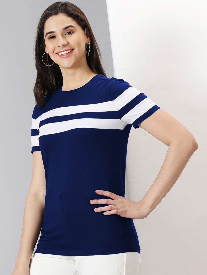 women's striped round neck t-shirt - 20266627 -  Standard Image - 1
