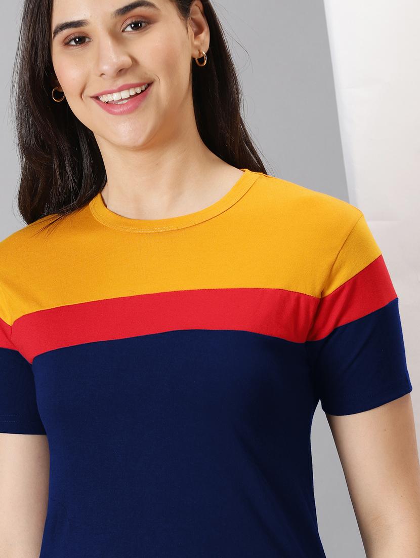 women's color block round neck t-shirt - 20266630 - Standard Image - 4