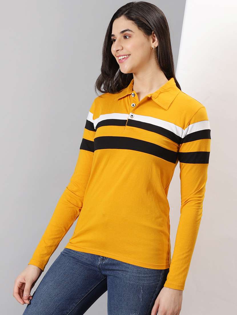 women's striped polo neck t-shirt