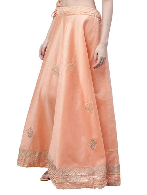 peach chanderi silk flared skirt - 20266879 -  Standard Image - 1