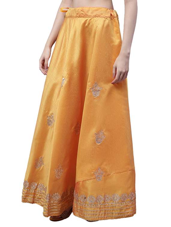 gold chanderi silk flared skirt - 20266885 -  Standard Image - 1