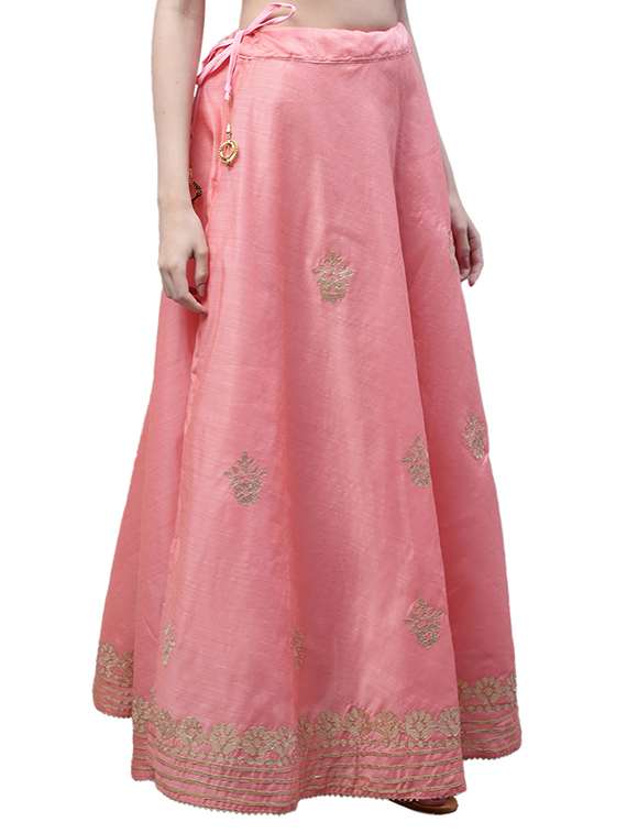 pink chanderi silk flared skirt - 20266886 -  Standard Image - 1