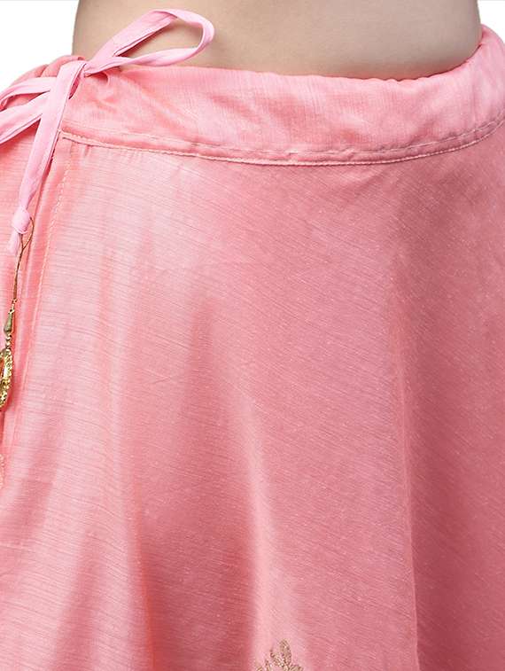 pink chanderi silk flared skirt - 20266886 -  Standard Image - 4