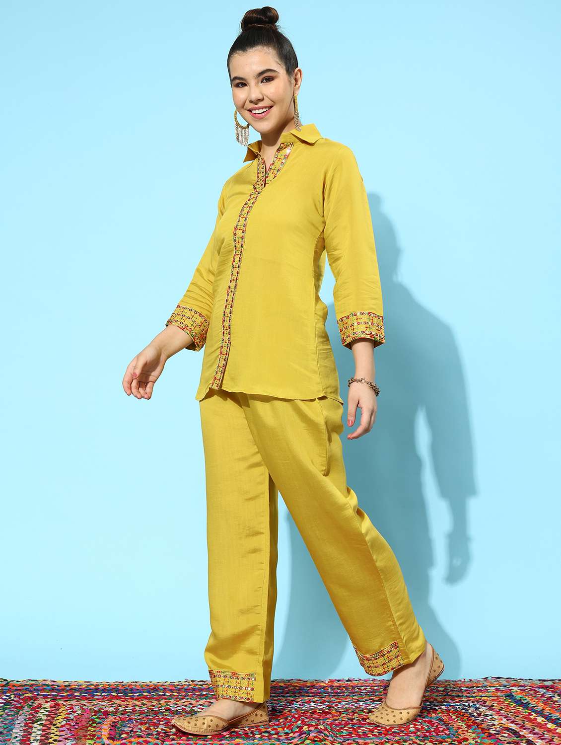 women lime shirt collar co-ord sets - 20267069 -  Standard Image - 1