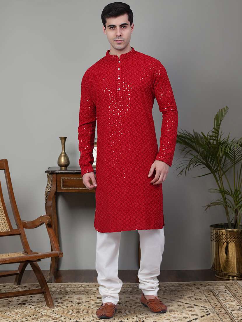 men red embroidered ethnic wear set