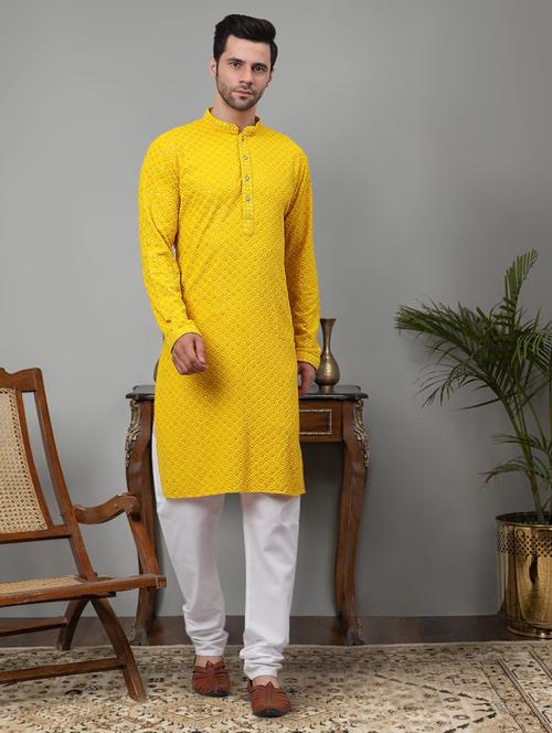 men sequin embroidered kurta churidar ethnic wear set - 20267154 - Standard Image - 0