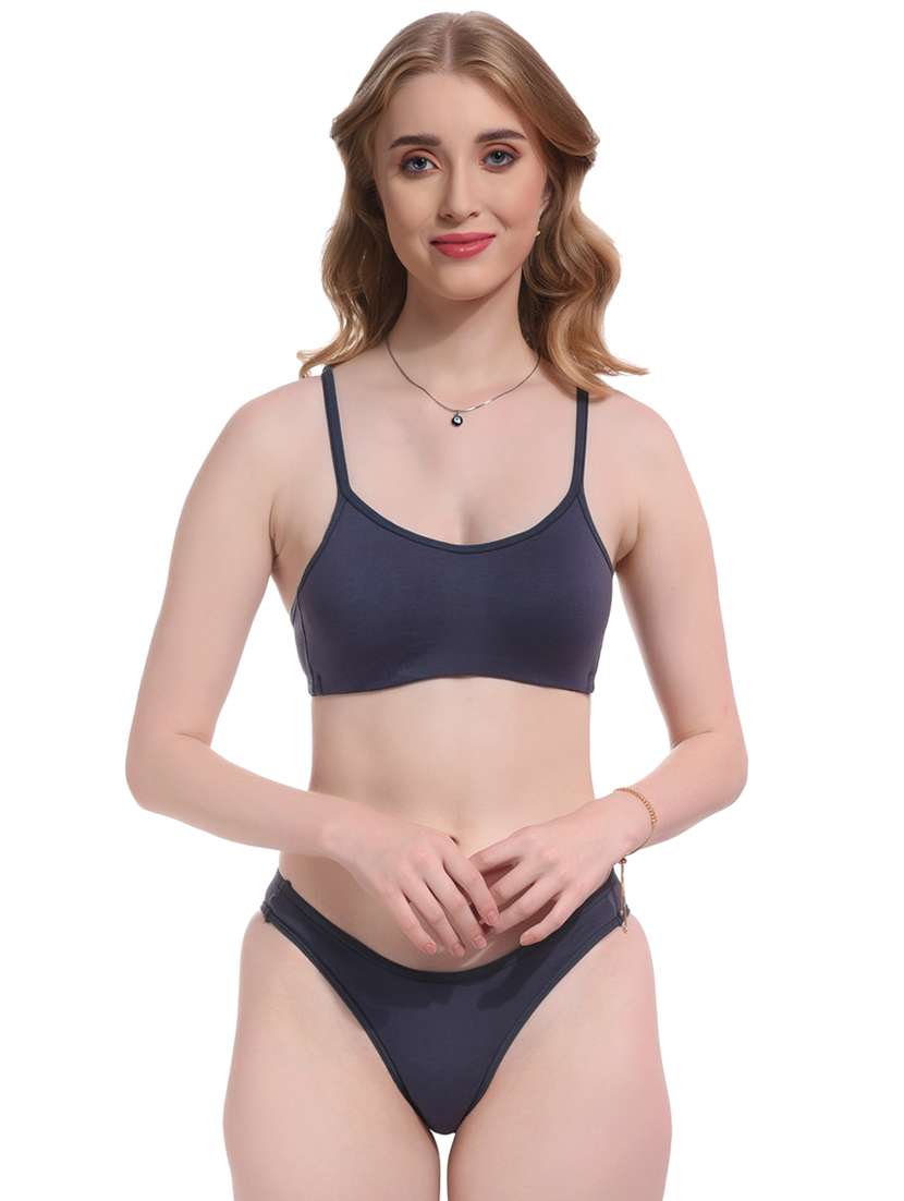 grey solid bras and panty set