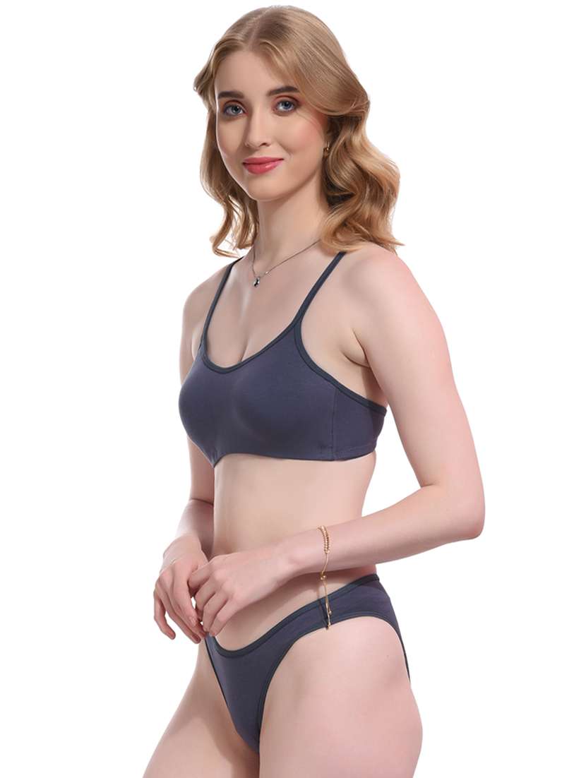 grey solid bras and panty set - 20267261 -  Standard Image - 1