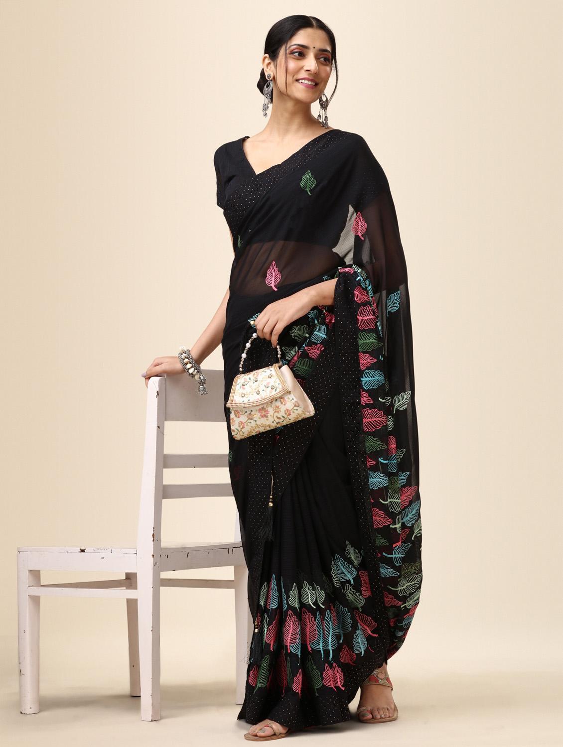women's embroidered saree with blouse - 20267482 - Standard Image - 4
