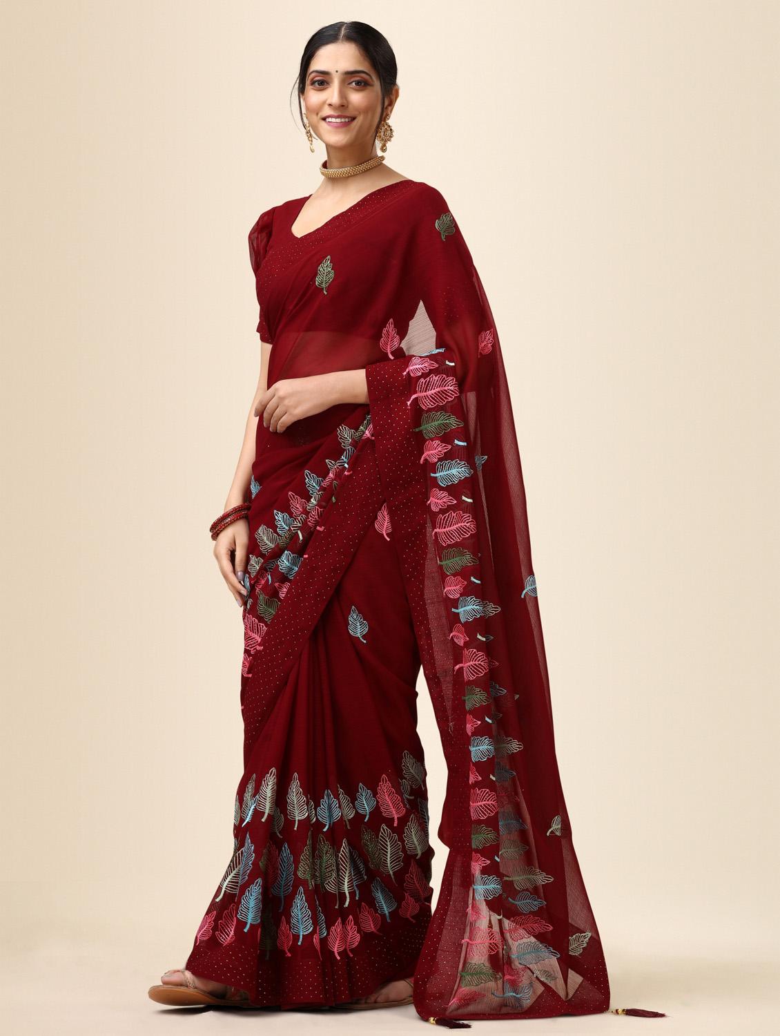 women's embroidered saree with blouse - 20267483 - Standard Image - 1