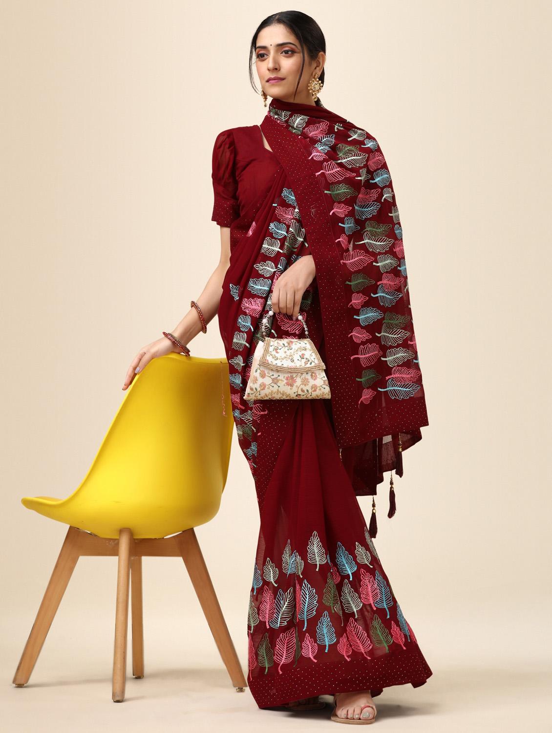 women's embroidered saree with blouse - 20267483 - Standard Image - 4