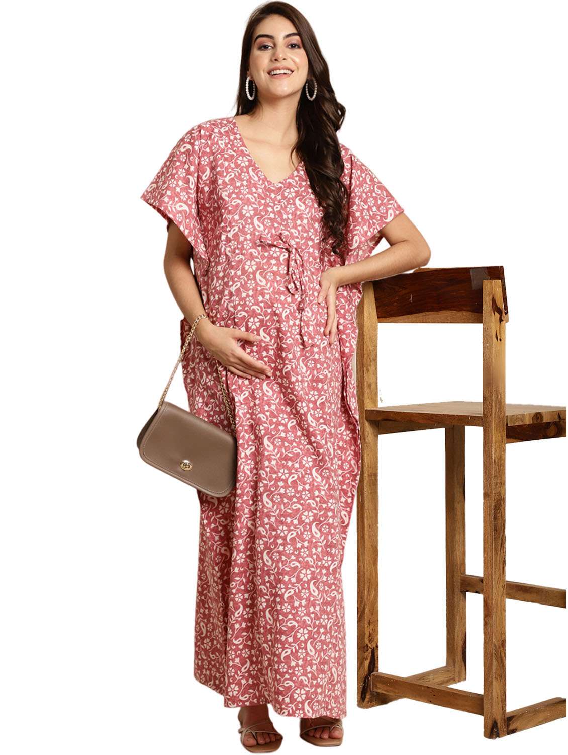 women pink florals printed maternity wear - 20267557 - Standard Image - 1