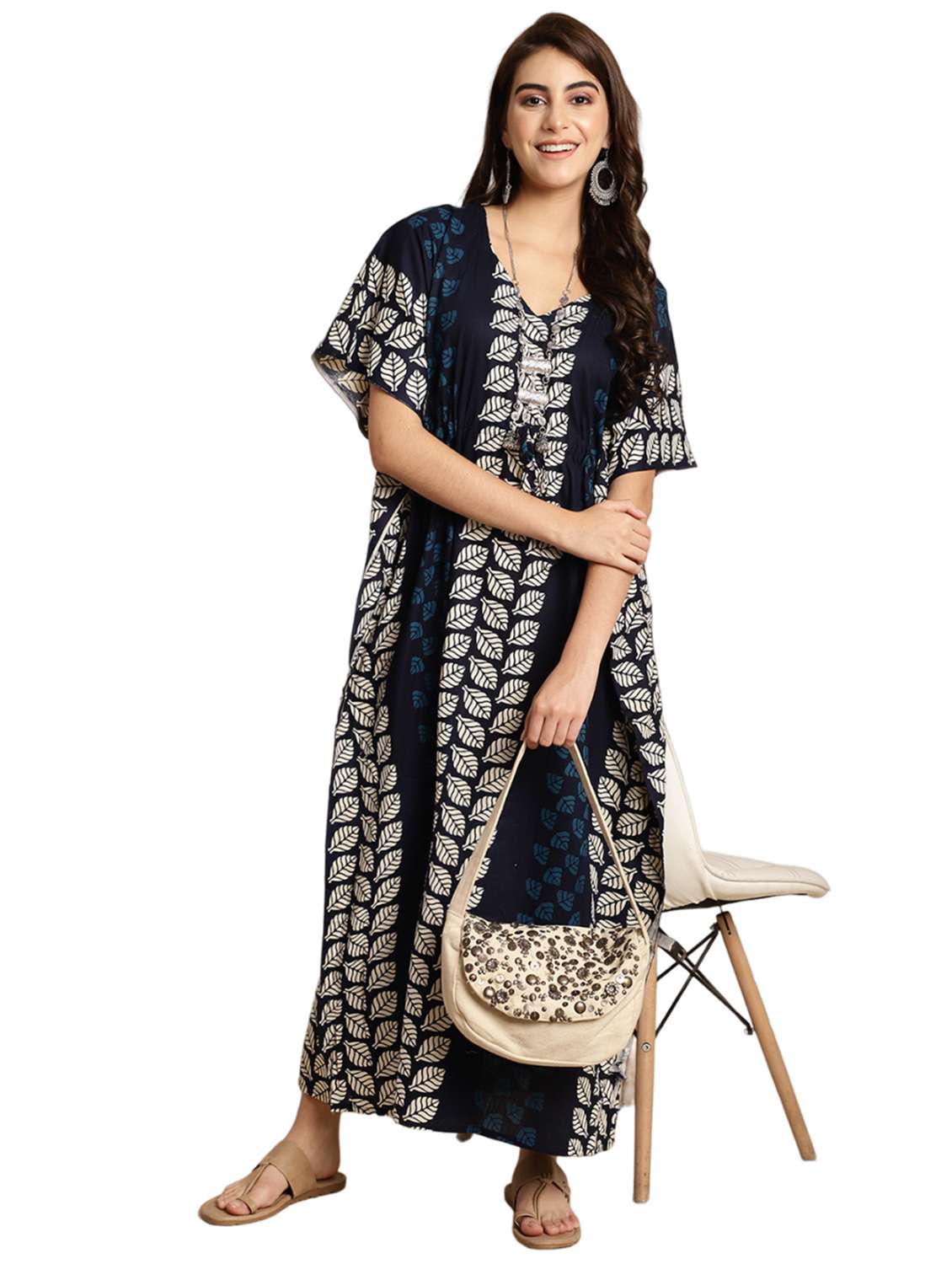 women tropical print cotton kaftan - 20267581 -  Standard Image - 1