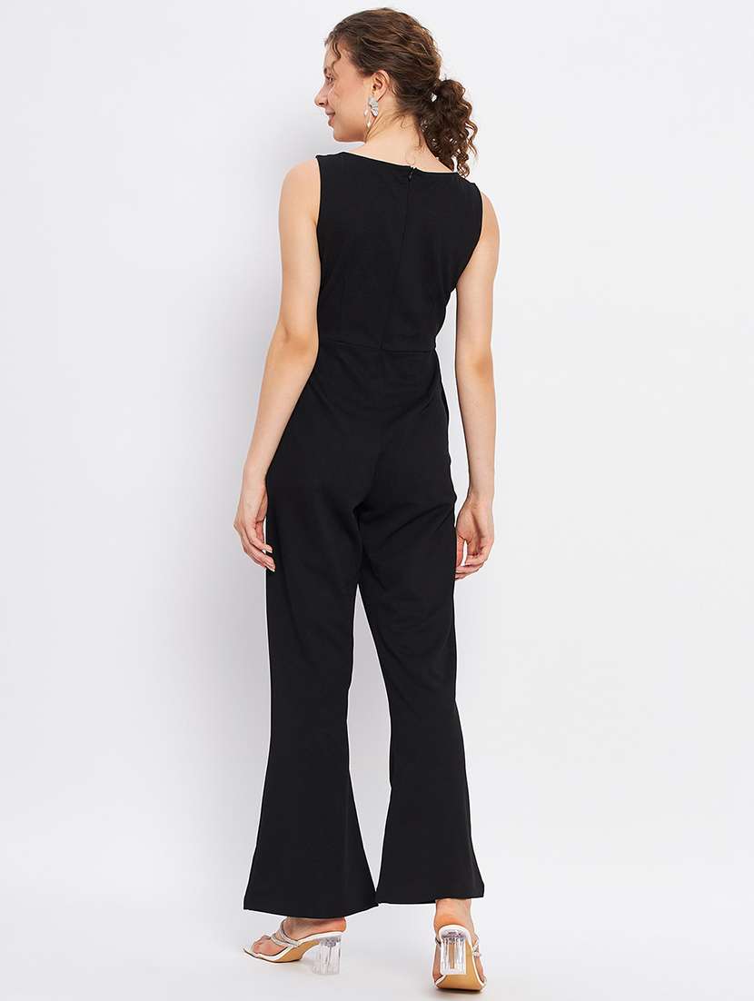 black solid sleeveless full length jumpsuit - 20267623 -  Standard Image - 4