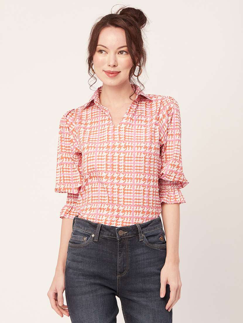 women printed collared straight top - 20271556 - Zoom Image - 0