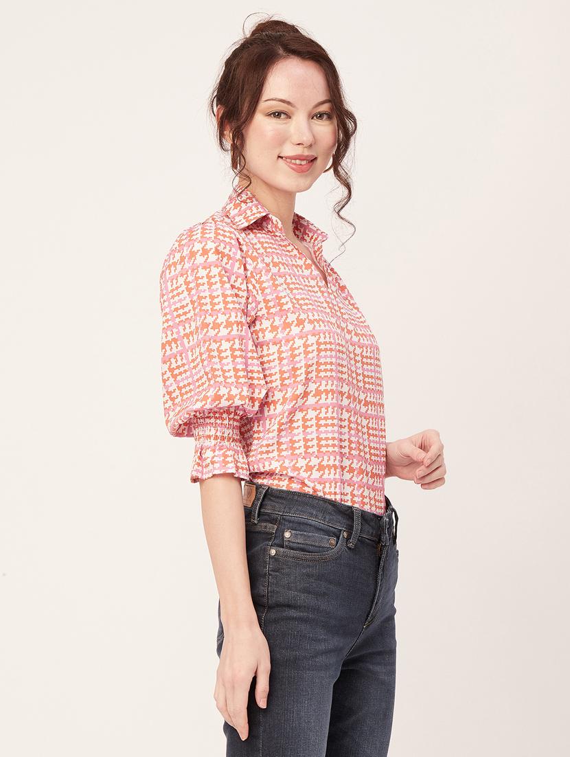 women printed collared straight top - 20271556 - Standard Image - 1