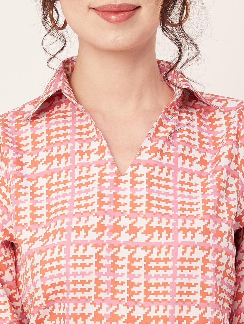 women printed collared straight top - 20271556 - Standard Image - 4