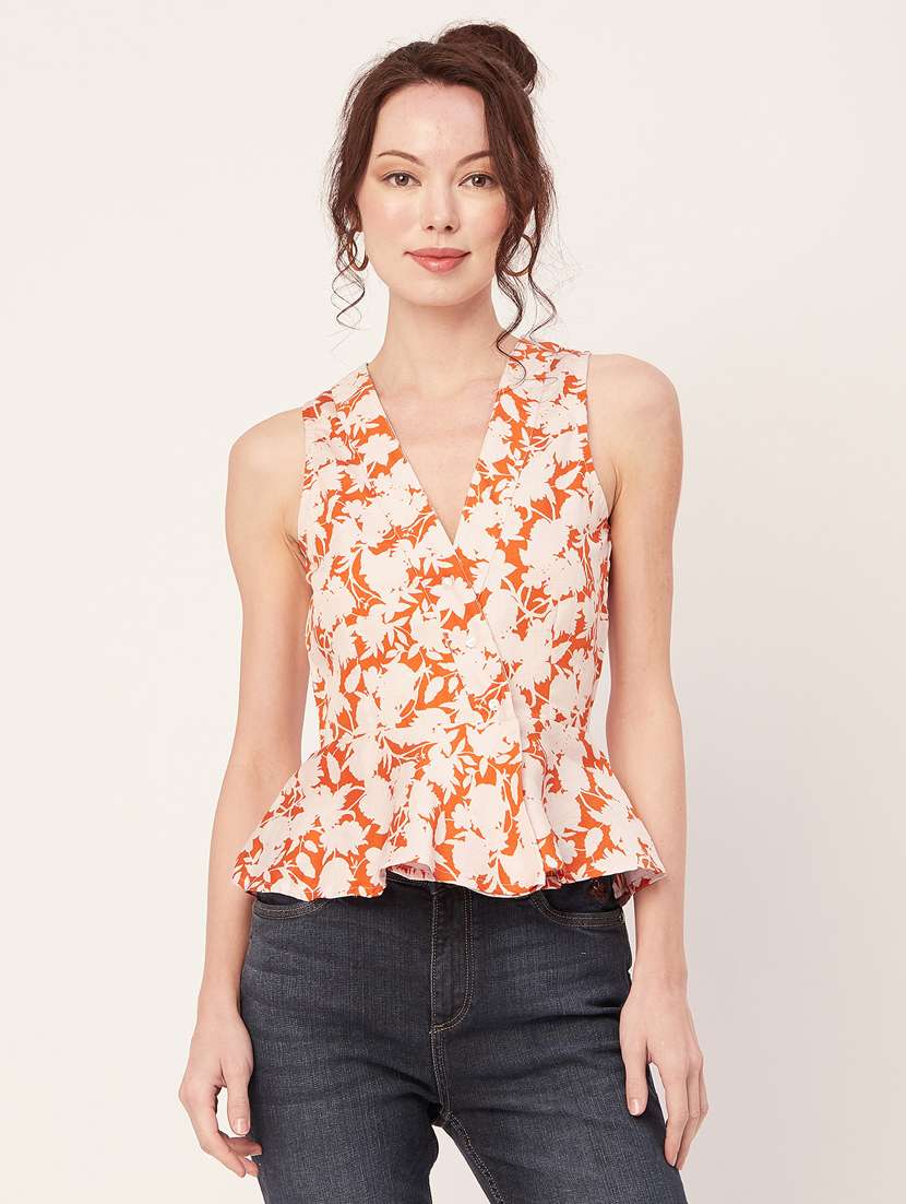 women's peplum overlap neck top