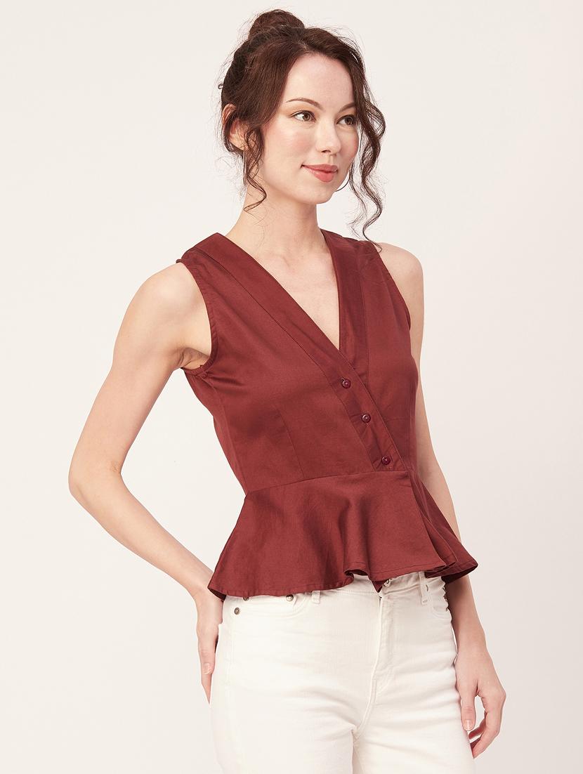 women's peplum overlap neck top - 20271565 - Standard Image - 1