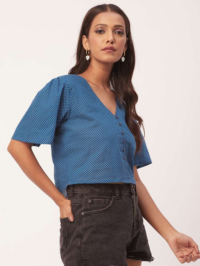 women's crop v neck top - 20271599 - Standard Image - 1