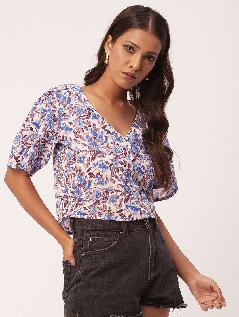 women's crop v neck top - 20271602 -  Standard Image - 1