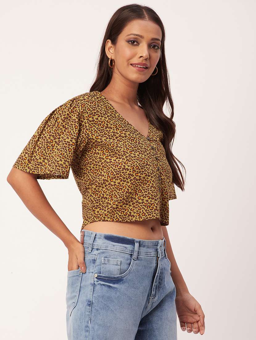 women's crop v neck top - 20271604 - Standard Image - 1