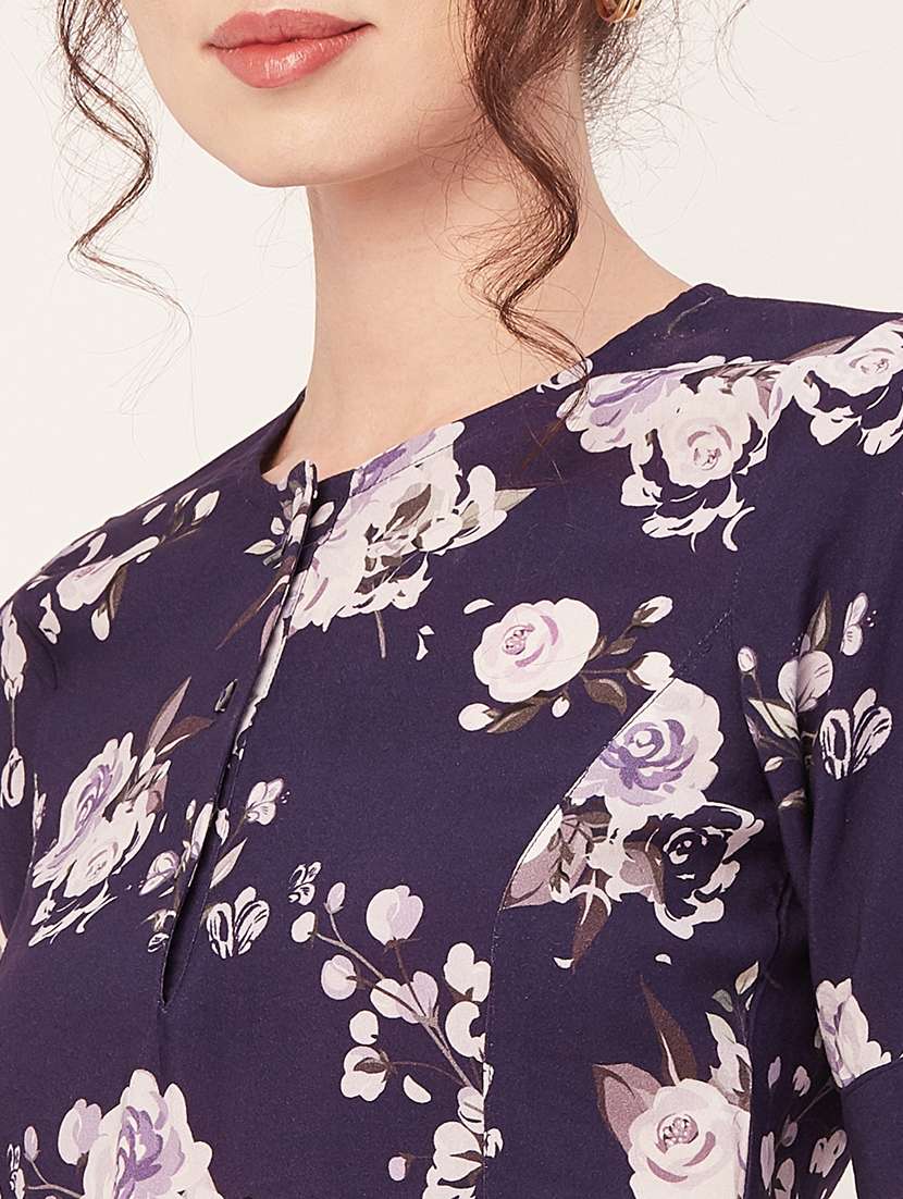purple florals printed round neck regular top - 20271631 -  Standard Image - 4