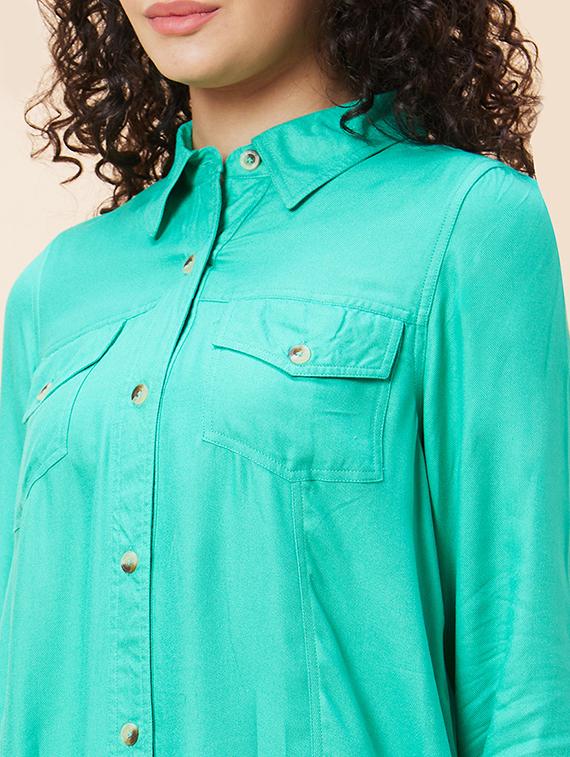 women sea green viscose shirt dress - 20271693 - Standard Image - 6