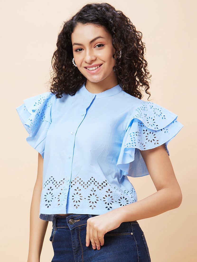 blue schiffli regular top - 20271704 - Standard Image - 1