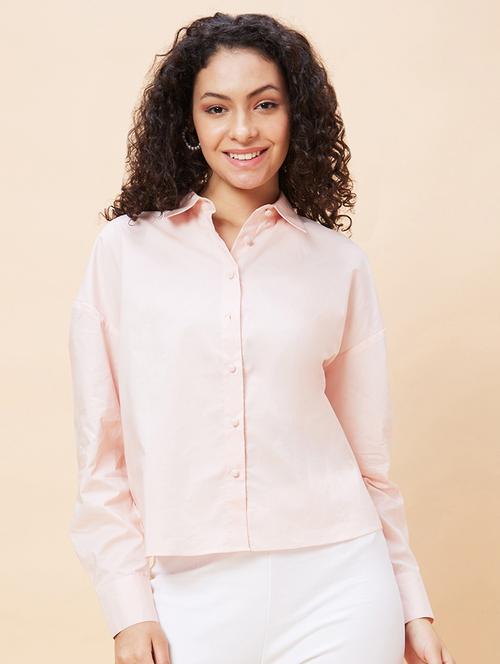 women pink cotton regular shirt - 20271709 - Standard Image - 0
