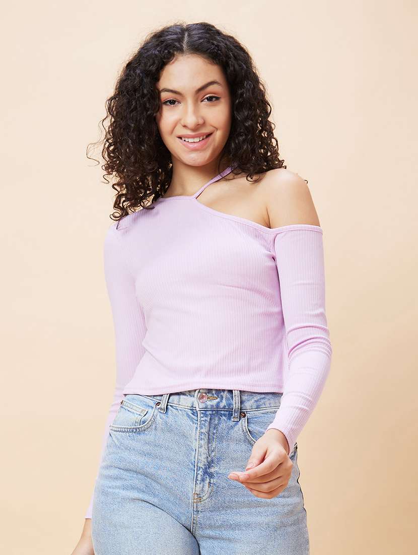 women lavender cotton regular top