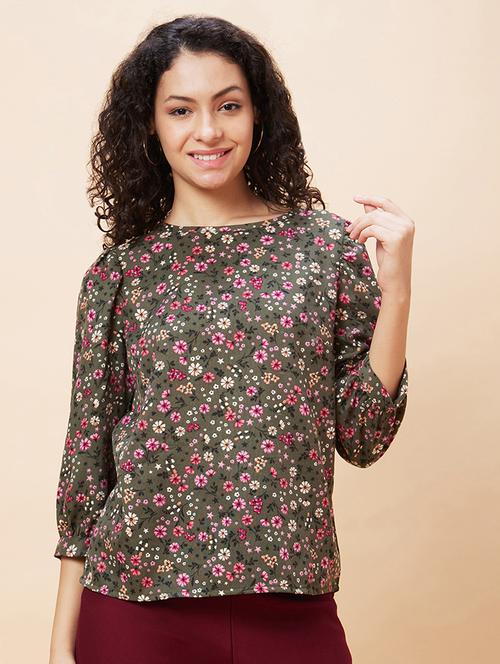 women olive green polyester regular top - 20271717 -  Standard Image - 0