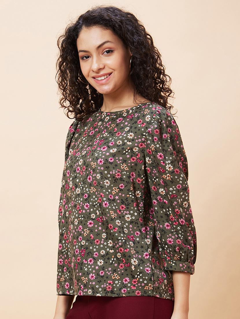 women olive green polyester regular top - 20271717 -  Standard Image - 1