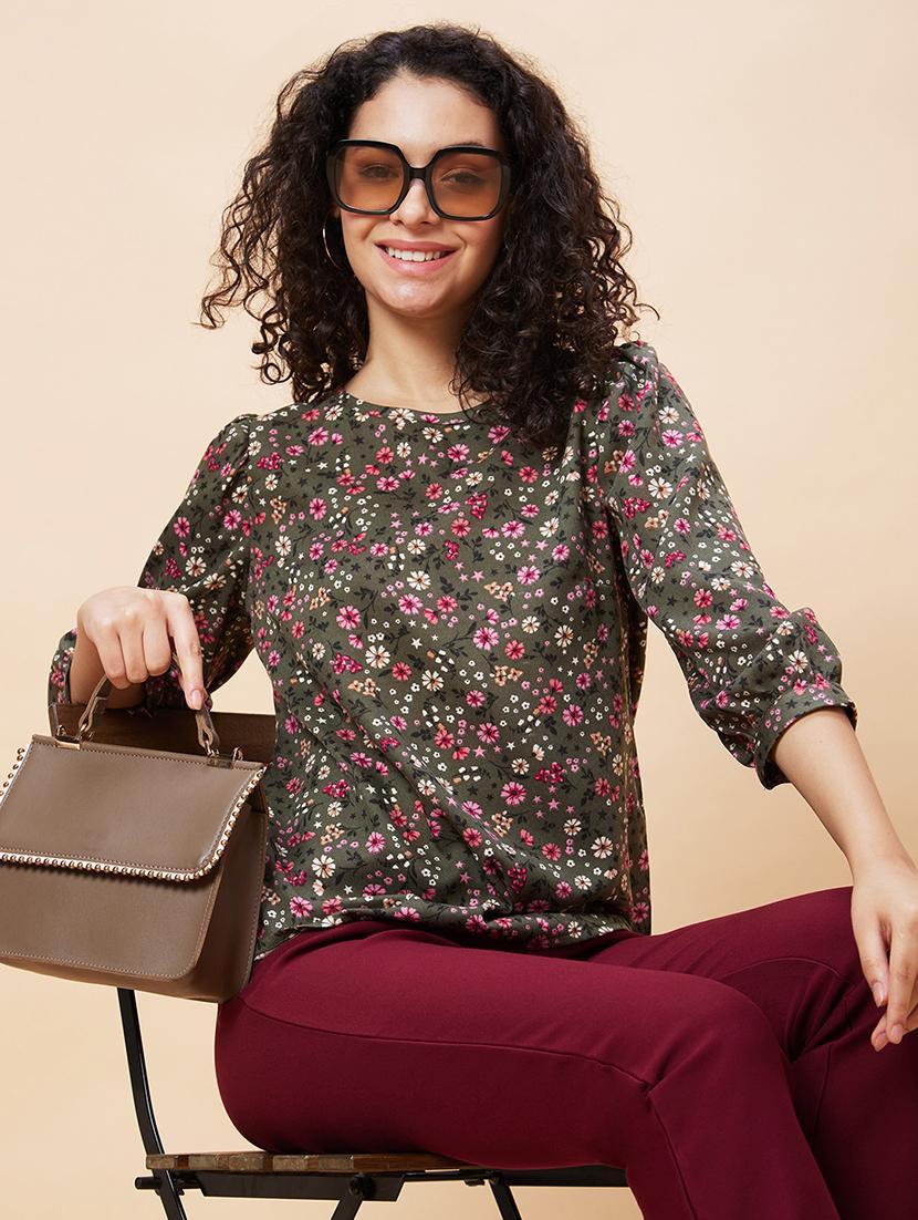 women olive green polyester regular top - 20271717 - Standard Image - 4