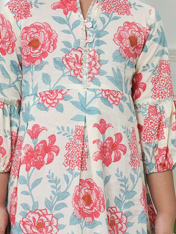 girl floral print cotton kurta palazzo set - 20271940 -  Standard Image - 4
